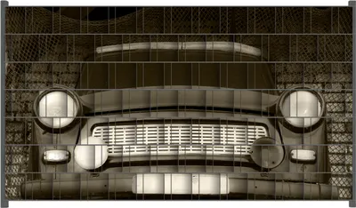 Produktbild von Wallario Zaunsichtschutz mit Motiv Alter Trabbi in schwarz-weiß - Frontansicht Scheinwerfer für Ein- und Doppelstabmatten Zäune in der Größe 250 x 140 cm