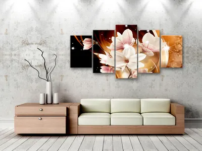 Zdjęcie produktu dla Obraz akustyczny Kwiaty Magnolie 200x100 cm Obraz 5-częściowy Pianka akustyczna Wysokowydajny pochłaniacz dźwięku Izolacja akustyczna Płótno 5 szt Fototapeta Akustyka pomieszczenia Izolacja akustyczna b-C-0070-b-n
