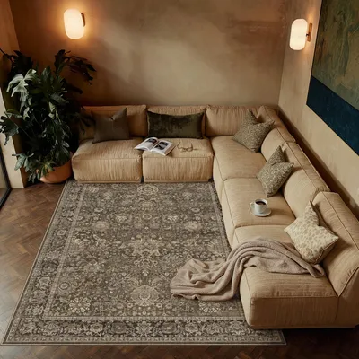 Productafbeelding van Vintage vloerkleed, bruin, 160x230 cm, wasbaar, geschikt voor de woonkamer