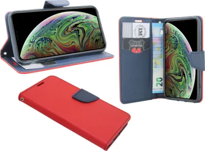 Produktbild von Elegante Buch-Tasche Hülle für iPhone Xs Max in Rot Leder Optik Wallet Book-Style Schale cofi1453®