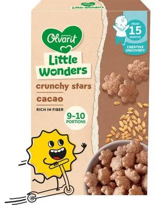 Obrázek produktu pro Olvarit Peuter Crunchies Kakao 15 měsíců+ 70 g – Křupavá svačina pro batolata