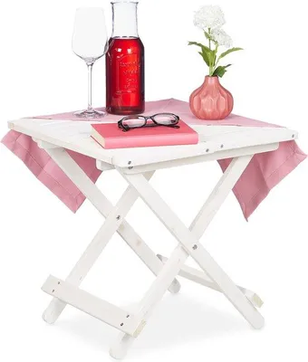 Produktbild von Famanu Klapptisch Holz - 50 x 50 cm - Inklappbarer Beistelltisch - Balkon-Tisch - Weiß