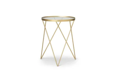 Produktbild von LIFA LIVING Runder Beistelltisch in Gold, Goldener Couchtisch aus Metall & Glas, Edler Glastisch in Ø 35,5 cm x 47,5 cm, Dekotisch max. 20 kg Belastbarkeit