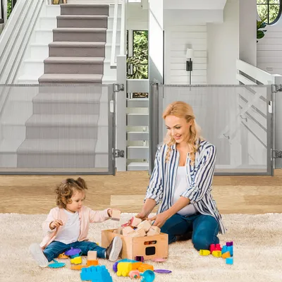Image de Barrière de sécurité 0-150cm Barrière d'escalier extensible Barrière de sécurité pour enfants Barrière de porte pour animaux domestiques Grise