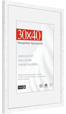 Immagine prodotto di Cornice per foto 30x40 cm, legno naturale bianco, con passepartout per foto 21x30 cm, da appendere a parete, realizzata in legno massello, con cornice di 1,2 cm di larghezza