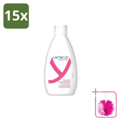 Obrázok produktu pre 15 ks čistiaceho gélu Lactacyd Sensitive pre intímnu hygienu – extra jemný – 300 ml – balenie s 15 kusmi