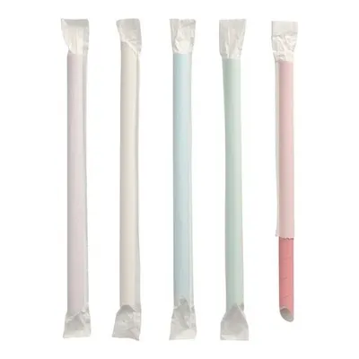 Produktbild von 200x BubbleTea Slush Papierhalme Ø12mm 20cm farbig sortiert einzeln gehüllt