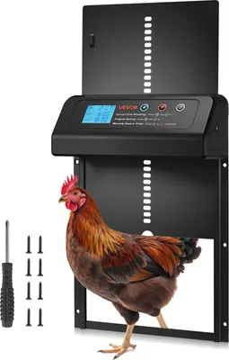 Obrázok produktu pre VEVOR Automatická klapka pre kurčatá, dvierka do kurína s časovačom, manuálnym nastavením a ochranou proti pasci, elektrické otváranie bránky do výbehu pre kurčatá s vodotesným tesnením, čierna farba, 350x250x73 mm