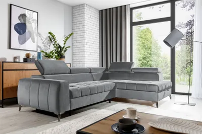 Produktbild von Ecksofa Schlafsofa Sofa AGNESA Stoff Salvador Grau Ottomane Rechts