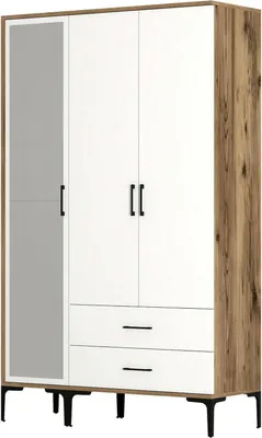 Produktbild von Kleiderschrank 3 Türen Shaula, Schlafzimmermöbel, Schrank, Garderobe, 120x201h48 cm, Walnuss und Weiß
