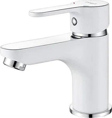 Produktbild von Famanu Waschbeckenarmatur mit 50 cm 3/8 Zoll Kalt-/Warmwasserschläuchen - Chrom/Weiß