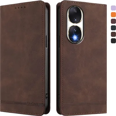 Image de Etui pour Honor 90, étui rétro en cuirPolyuréthaneavec support et fentes pour cartes Marron