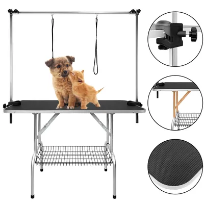 Obrázok produktu pre LZQ Stolík na starostlivosť o psov, s nastaviteľnou výškou, skladací stolík na strihanie psov a mačiek, 113 x 60 x 76 cm, nosnosť do 100 kg
