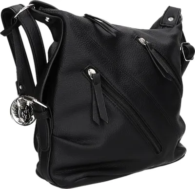 Produktbild von Schultertasche aus Kunstleder Schwarz 27x23x10 cm mit Reißverschluss und verstellbarem Schulterriemen
