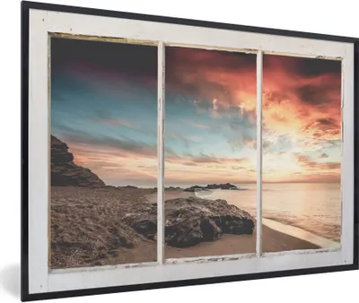 Produktbild von MuchoWow® Gerahmtes Poster Aussicht - Strand - Meer 60x40 cm - Poster mit Schwarzem Bilderrahmen Wandposter Rahmen Foto Bilder - Printing - Wanddeko Schlafzimmer