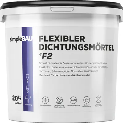 Produktbild von SimpleBau F2 Schnell abbindender flexibler Abdichtungsmörtel für Balkone terrassen, 20kg