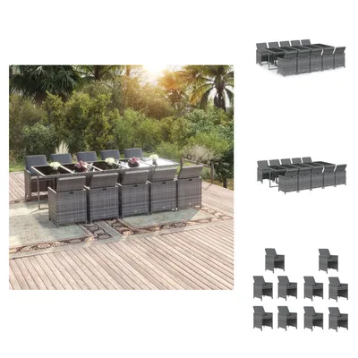 Productafbeelding van vidaXL 11-delige tuinset met kussens, grijs, van polyrotan - Tuinmeubelsets