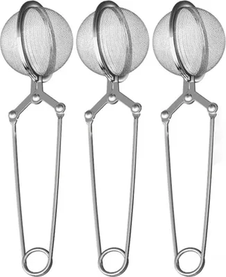 Produktbild von Bayli 3er Set Teezange aus Edelstahl für losen Tee | 3 Stück Tee Ei in Kugelform | Siebzange für Tasse | Teefilter | Gewürzzange | Teesieb | Gewürzei | Tassensieb für Teeliebhaber | Teezangenei