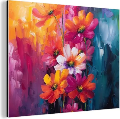 Produktbild von MuchoWow Wanddekoration Metall Metallbild Wandkunst 40x30 cm Helle Blumen - Dynamisch - Lebendig MuchoWow Aluminium Gemälde - Dekoration Wohnzimmer