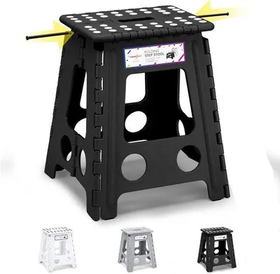 Produktbild von Famanu Klapphocker 40 cm - Platzsparender Gartenstuhl und Küchenhocker, Schwarz