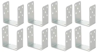Obrázek produktu pro Aqbau, sada 8 ks U-držáků na sloupky k přišroubování, 100 mm – kotvy do sloupků z pozinkované oceli 4 mm, zemní kotvy pro dřevěné sloupky, pro plot, pergolu, terasu