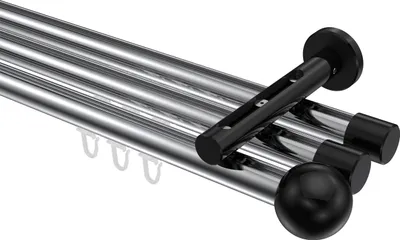 Produktbild von Interdeco Innenlaufstange / Gardinenstange mit Innenlauf Chrom / Schwarz, Typ Siteno Luino (Kugel), 20 mm Ø 3-läufig, 420 cm