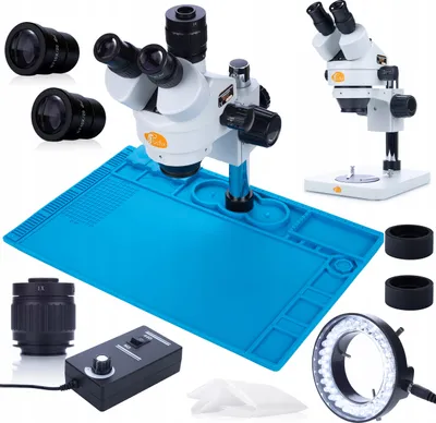 Produktbild von Mikroskopset Mercury Pro für Elektroniker und Juweliere, trinokular, LED-Beleuchtung, Zoom 7x-45x, hochwertige optische Glaslemente, 360°
