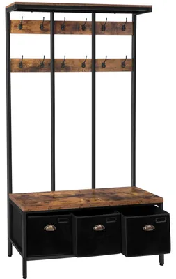 Garderobe mit 12 Haken, 3 Kästen, Schuhbank, 100x37x182 cm