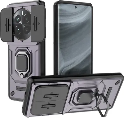 Produktbild von Hülle für Realme 12 Pro Dual Layer Handyhülle Schiebe Kamera Schutz und Ringhalter Ständer Lila