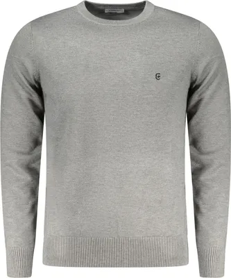 Produktbild von Grauer Herrenpullover: Langarm, Rundhals & Stickerei-Detail