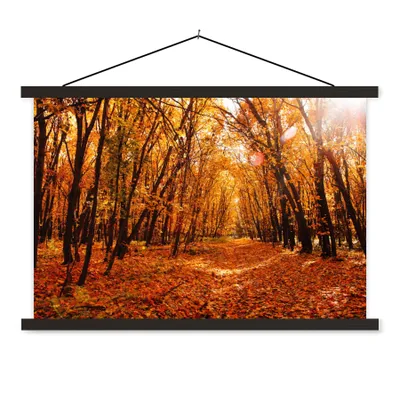 Produktbild von MuchoWow® Textilposter Herbst - Wald - Laub - Jahreszeiten 150x100 cm mit schwarzem Rahmen - Schlafzimmer
