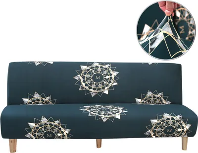 Produktbild von Stretch Sofa Schonbezug Armloser Futonbezug Bedruckter Möbelschutz Elastischer Polyester Elasthen Washbarer armloser Sofabezug Klappbarer Couch Shield Sofabezug-Urbaner Stil