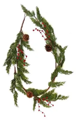 Obrázek produktu pro Umělá girlanda z borovice, délka 180 cm, s šiškami a bobulemi