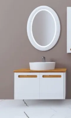 Produktbild von Badmöbel 80cm mit aufsatzwaschbecken und LED Spiegel aus hochwertigem MDF Badmöbel Vormontiert Lackiert