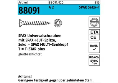 Produktbild von SPAX Senkkopf 4.5x 35 Vollgewinde Torx 20 Edelstahl A2 mit Bewertung