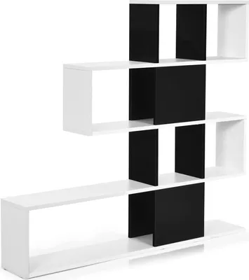 Produktbild von GOPLUS Vielseitiges Bücherregal mit 10 offenen Trennwänden, Leiterregal mit Wasserfeste Oberfläche, Sockel & Kippsicherung, Robustes Holzregal für Schlafzimmer Wohnzimmer Küche (Schwarz+Weiß)