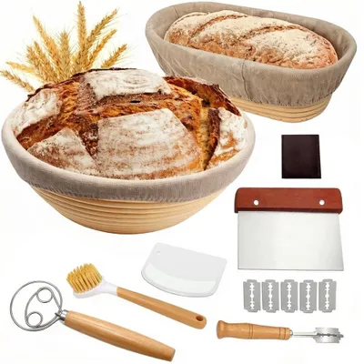 Produktbild von Rattan Gärkorb Brotbackset Sauerteig Werkzeuge
