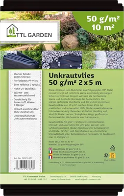 Produktbild von TTL GARDEN Unkrautvlies 10m² 2x5m schwarz Gartenvlies Mulchvlies folie gegen Unkraut PP-Vlies