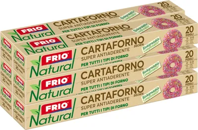 Zdjęcie produktu dla FRIO - 120 arkuszy naturalnego papieru do pieczenia, 33x38 cm (zestaw 6 opakowań po 20 arkuszy), powlekany warstwą antyadhezyjną, do użytku w mikrofalówce i do przechowywania - gotowy do użycia, idealny do pizzy i blach do pieczenia - 120 arkuszy (6 opakowań)