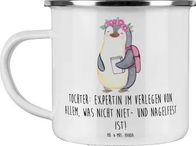 Produktbild von Mr. & Mrs. Panda Emaille Tasse Tochter Expertin - Weiß - Geschenk, Einfallsreichtum, Humor, Teetasse, Geschenke, becher, Familie, Pott, Lächeln, Chaos, Dankeschön, Freude