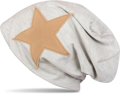 Produktbild von styleBREAKER Beanie Mütze mit aufgenähtem Kunstleder Stern, Slouch Longbeanie, Uni 04024071