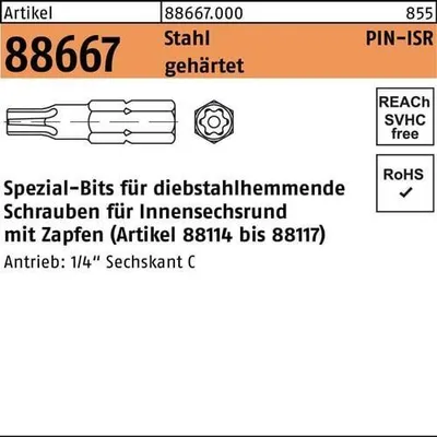 Produktbild von Reyher Spezial-Bits ART 88667 Bits m. PIN-ISR Aufn. SW 1/4 T (1 Stück)