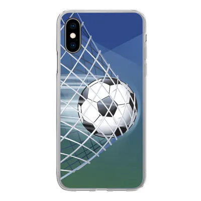 Produktbild von MuchoWow® Handyhülle Schutzhülle Hülle für iPhone X Eine Illustration eines Fußballs im Netz - Jungen - Mädchen - Kinder Silikon Softcase Handy Hülle - Handyhülle