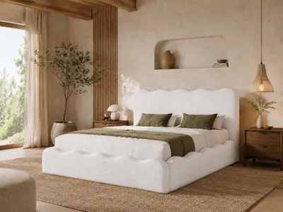 Produktbild von Emlar Polsterbett Bora 200x200 cm - Bett mit Bettkasten & Lattenrost - Bouclé-Stoff - Doppelbett mit Stauraum Weiß (Quelle 01)