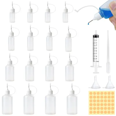Nadelflaschen-Set 16-tlg. 50/30/15/5 ml, Dosierflaschen mit Nadelspitze