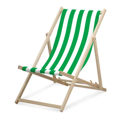 Image de Chaise longue - à larges rayures - verte - pliable - en bois de hêtre - supporte jusqu'à 95kg - dossier réglable en 3 positions - Chaise longue de plage