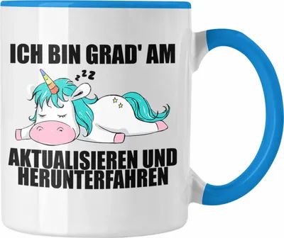 Produktbild von Trendation - Lustige Einhorn Spruch Mitarbeiter Geschenk Arbeitskollege Tasse Kollegin Abschiedsgeschenk (Blau)