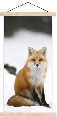Produktbild von MuchoWow® Textilposter Fuchs - Schnee - Winter 60x120 cm mit holzfarbenen Rahmen - Holz