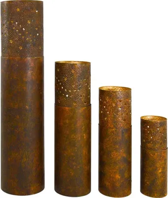 Produktbild von 4er Set Windlichtsäule 30 x 131 x 30 cm Stahl Braun Gold
