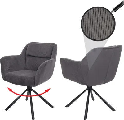 Immagine prodotto di set di 2 sedie per sala da pranzo HWC-K33, sedia da cucina Sedia, posizione girevole automatica, tessuto MVG ~ grigio velluto a coste
